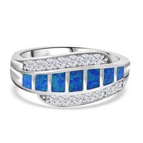 Simulierter Blauer Opal und Zirkonia Ring
