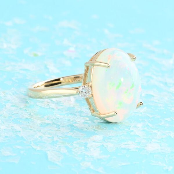 LUXORO AAA Nat&uuml;rlicher. &auml;thiopischer Welo Opal und Diamant Ring in 585 Gold - 3,60 ct. image number 1