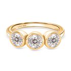 D’joy 100 Facetten Moissanit Ring 925 Silber 750 Gelbgold Vermeil (Größe 17.00) ca. 1,37 ct