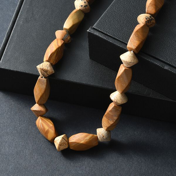 Erdnuss Holz Jaspis Halskette ca. 45 cm Nickelfreies Messing platiniert ca. 220.00 ct image number 1