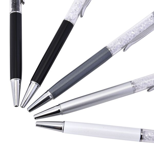 5er Set - Kristall gef&uuml;llte Aluminium-Kugelschreiber, schwarz/wei&szlig; image number 2