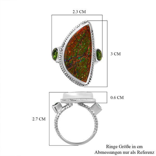 Kanadischer Ammolit und nat&uuml;rlicher Chromdiopsid Ring, 925 Silber platiniert (Gr&ouml;&szlig;e 21.00) ca. 14.44 ct image number 7