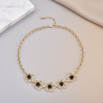 Schwarze Kristall Halskette ca. 50 cm + 5 cm Extender, Gelb