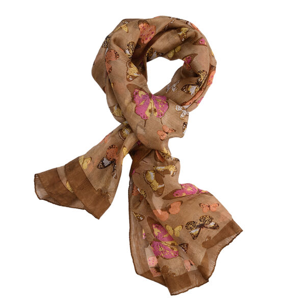 Bedruckter 100% Satin-Seidenschal, 48x160cm, Schmetterlinge braun image number 4