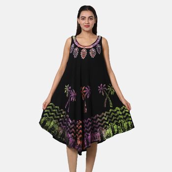 Luftiges Sommerkleid, 100% Viskose, One Size, Palmenmuster, Schwarz