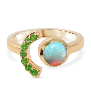 Nat&uuml;rlicher &Auml;thiopischer Opal und Nat&uuml;rlicher Chromdiopsid Ring 925 Silber vergoldet (Gr&ouml;&szlig;e 16.00)
