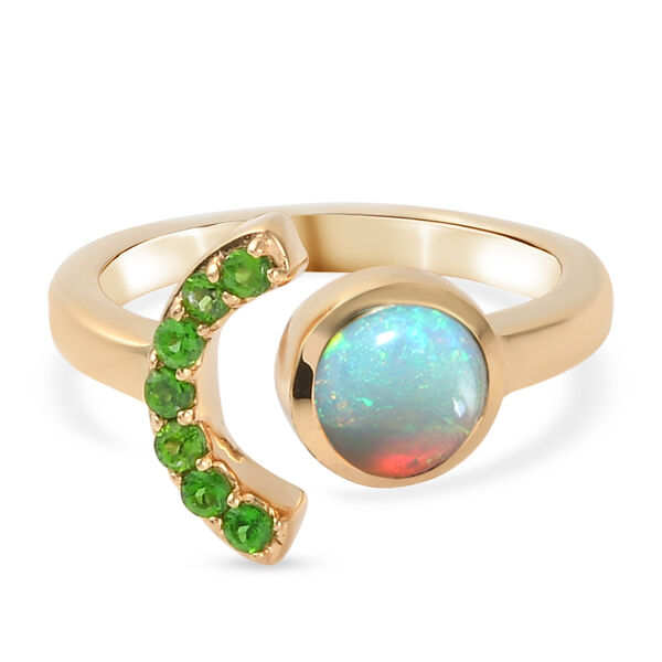 Nat&uuml;rlicher &Auml;thiopischer Opal und Nat&uuml;rlicher Chromdiopsid Ring 925 Silber vergoldet