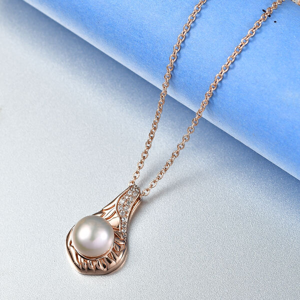 EverTrue S&uuml;&szlig;wasser Perle und Zirkon Anh&auml;nger mit 50cm Kette in Ros&eacute;goldton image number 1