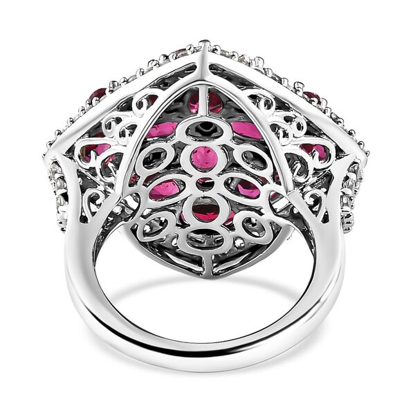 Rhodolith Granat und Zirkon-Cluster-Ring, 925 Silber platiniert, 8,70 ct. image number 6