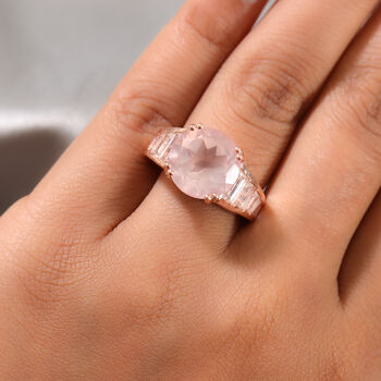 Rosa Quarz und Zirkon Ring 925 Silber ros&eacute;vergoldet  ca. 8,17 ct