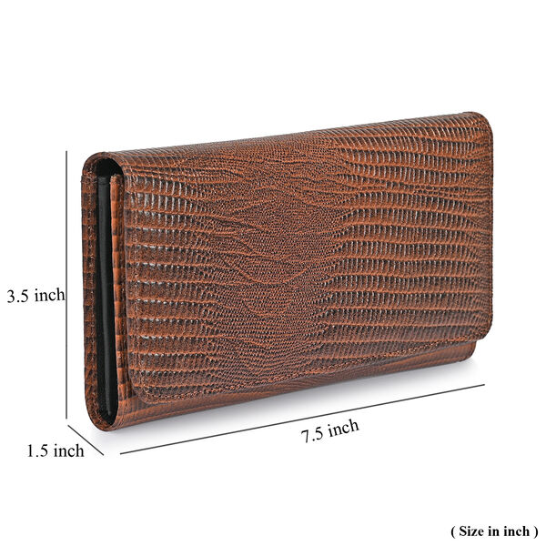 "RfidProtected 100% Lizard Print Embossed Genuine Leather Women's Wallet Color : Brown Size:7.25x4 INCH " image number 9