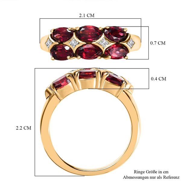 AAA Orissa Rose Granat, Wei&szlig;er Zirkon Ring, 925 Silber Gelbgold Vermeil (Gr&ouml;&szlig;e 21.00) ca. 2.12 ct image number 7