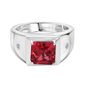 Lab Created Padparadscha-Saphir , Lab Grown Diamant Ring 925 Silber rhodiniert (Größe 18.00) ca. 3.27 ct