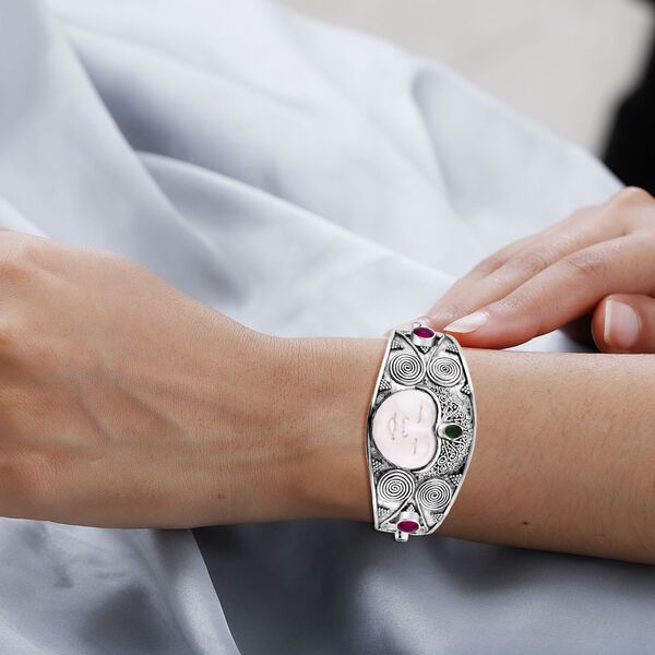 Afrikanischer Rubin (Fissure gefüllt), Natürlicher Chromdiopsid Armreif ca. 18 cm 925 Silber ca. 8,00 ct. image number 3