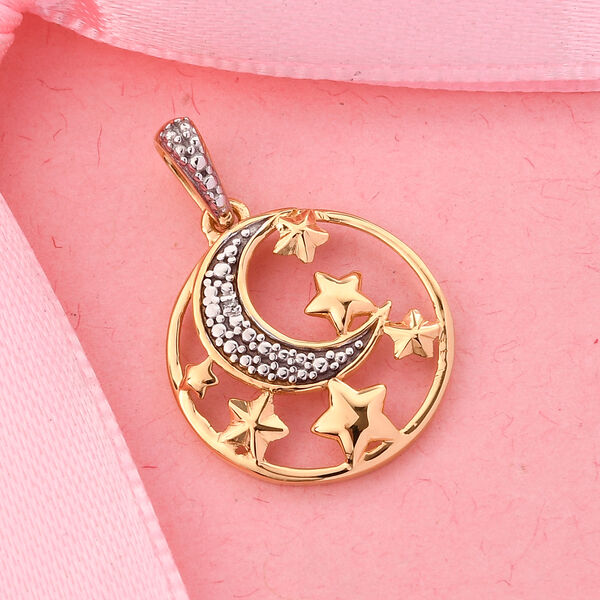Diamant Mond und Stern Anh&auml;nger 925 Silber Gelbgold Vermeil image number 2