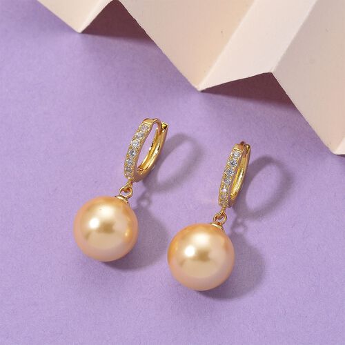 Goldene Muschelkernperle, Weißer Zirkonia Ohrringe Messing Standard 20.50 ct image number 1