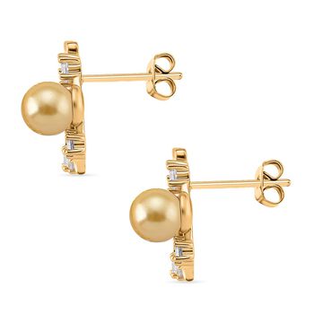 Goldene Muschelkernperle (5-7 mm), Wei&szlig;es Perlmutt Ohrringe, Nickelfreies Messing, golfarben