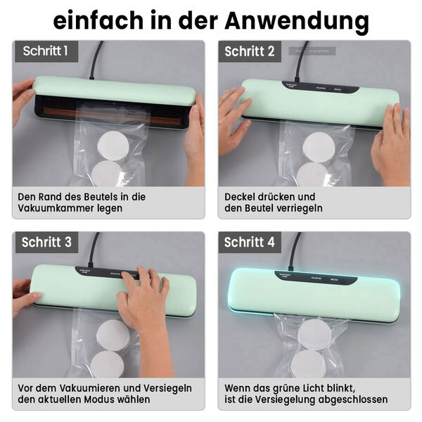 HOMESMART Vakuumverpackungsmaschine, inklusive 20 Beutel, Abmessung 37,5x18,5x8,5 cm, Grün image number 4