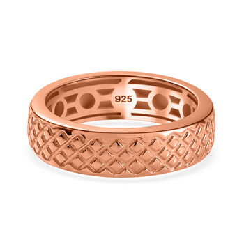 Handgearbeiteter Bandring mit Diamantschliff-Muster, 925 Silber Ros&eacute;gold Vermeil