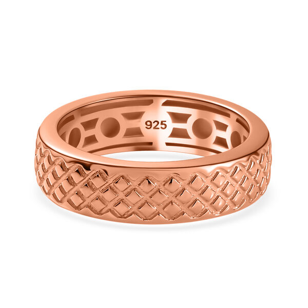 Handgearbeiteter Bandring mit Diamantschliff-Muster, 925 Silber Ros&eacute;gold Vermeil