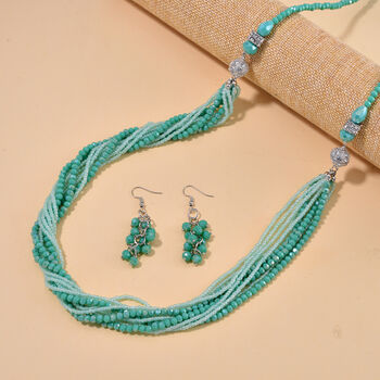 2er Set - gr&uuml;n Kristall, Wei&szlig;er Kristall Halskette und Ohrringe