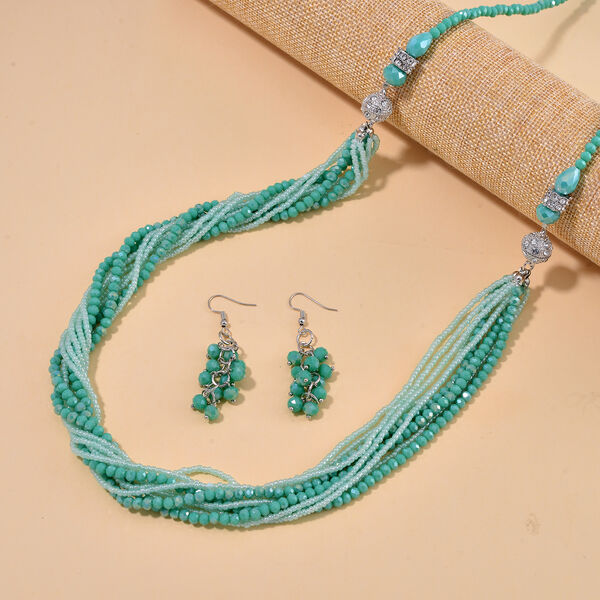 2er Set - gr&uuml;n Kristall, Wei&szlig;er Kristall Halskette und Ohrringe image number 1