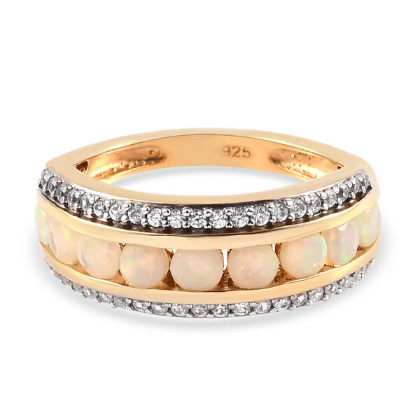 Nat&uuml;rlicher &Auml;thiopischer Opal und Zirkon Ring 925 Silber 585 Vergoldet