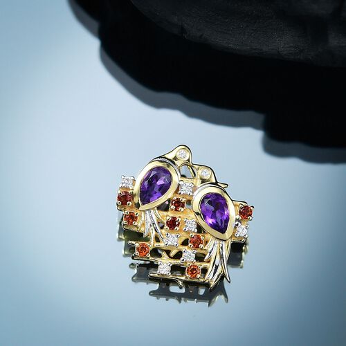 AA Afrikanischer Amethyst, Weißer Zirkon Anhänger 925 Silber platiniert und vergoldet ca. 0,67 ct. image number 1