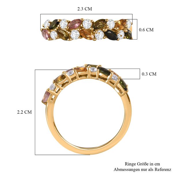 AA Mehrfarbig-Turmalin, Wei&szlig;er Zirkon Ring 925 Silber 750 Gelbgold Vermeil (Gr&ouml;&szlig;e 17.00) ca. 1,38 ct image number 7