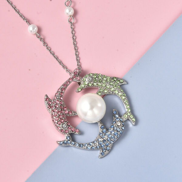 Wei&szlig;e Muschelkernperlen und mehrfarbige Kristall-Halskette image number 2