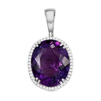 Lusaka Amethyst und wei&szlig;er Zirkon-Anh&auml;nger, 925 Silber platiniert ca. 26,50 ct