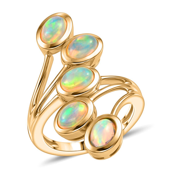 Nat&uuml;rlicher &Auml;thiopischer Opal 5 Stein Ring 925 Silber Gelbgold-&Uuml;berzug image number 4
