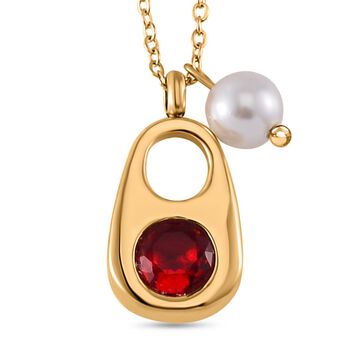 Rote Kristall und wei&szlig;e Muschelkernperle-Halskette, 50 cm