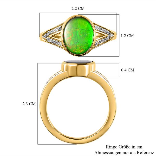 Kanadischer Ammolit und wei&szlig;er Zirkon-Ring, 925 Silber Gelbgold Vermeil (Gr&ouml;&szlig;e 21.00) ca. 2,44 ct image number 7