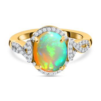 Nat&uuml;rlicher, &auml;thiopischer Opal und Zirkon-Ring, 925 Silber Gelbgold Vermeil (Gr&ouml;&szlig;e 16.00) ca. 1.76 ct