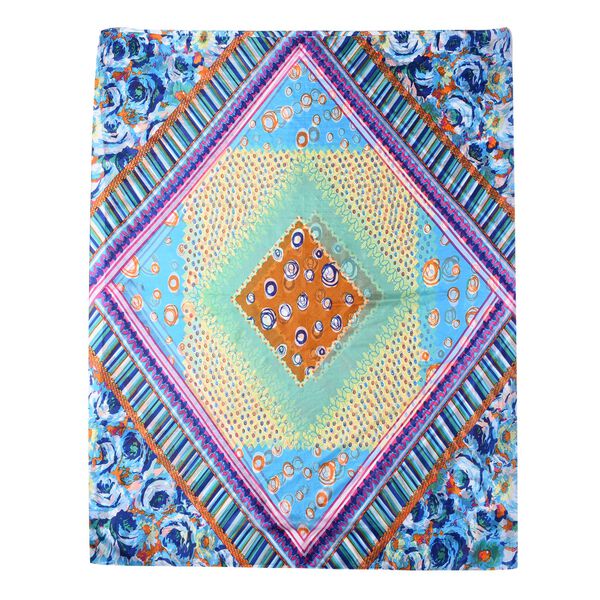 LA MAREY - 100% natürlicher, bedruckter Maulbeerseiden-Schal in Geschenkbox, 110x180 cm, Hellblau  image number 5