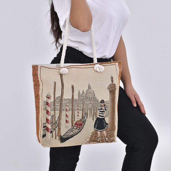 Jacquard gewebte Jute-Tasche, Suzani rot image number 2