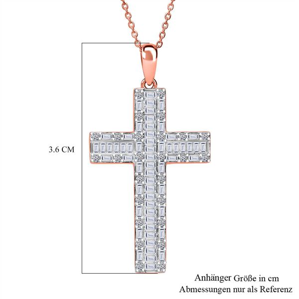 LUXURIANT SGL zertifizierter SI-GH Labor Diamant Kreuz Anhänger mit 50cm Kette, 925 Silber 750 Roségold Vermeil - 1 ct. image number 5