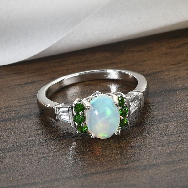Nat&uuml;rlicher &Auml;thiopischer Opal und Mehrfarbige Edelstein Ring 925 Silber Platin-&Uuml;berzug image number 2