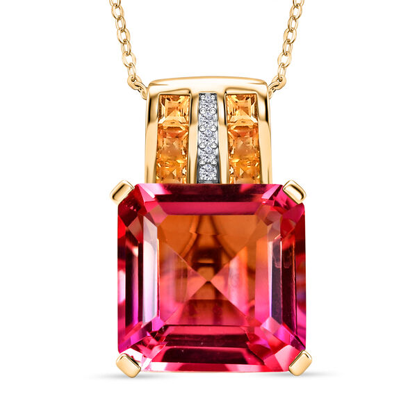D'Joy Sunset Triplett Quarz, Citrin und Zirkon Anh&auml;nger mit 50cm Kette - 12,60 ct.