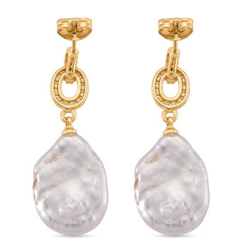 Wei&szlig;e Keshi Perle, Wei&szlig;er Zirkonia Ohrringe Nickelfreies Messing, Goldfarben