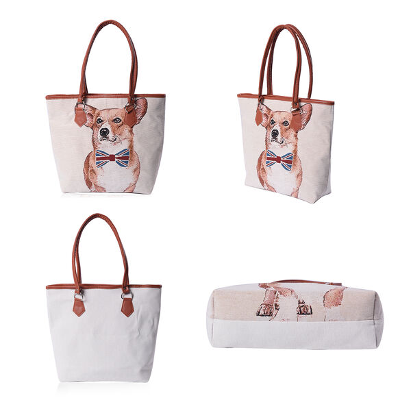 Jute Handtasche f&uuml;r Frauen, Hundemuster image number 3