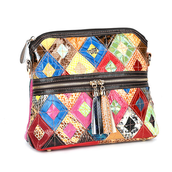 Chaos by Elsie- Echtleder Crossbody Bag mit RFID-Schutz und Kroko-Prägung, Rautenmuster image number 6