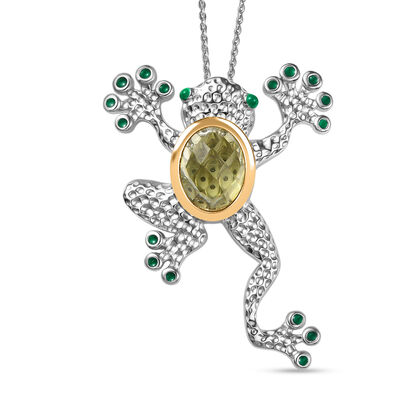 AAA Ouro Verde-Quarz, Kanchanaburi Blauer Saphir Schmuckset ca. 50 cm 925 Silber rhodiniert, 925 Silber Rhodiniert und 750 Gelbgold Vermeil ca. 3,53 ct.