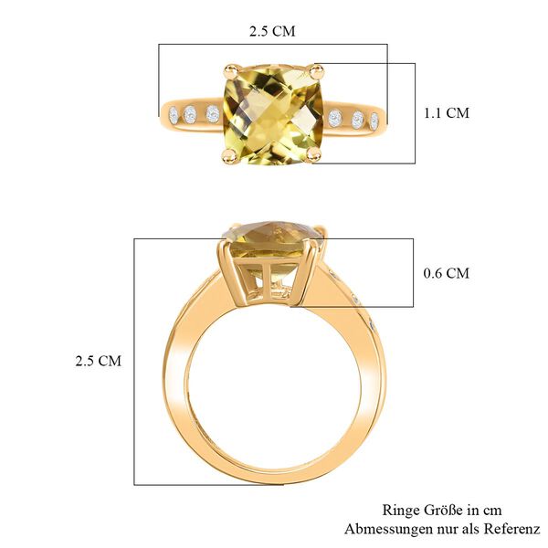AA Ouro Verde-Quarz, Wei&szlig;er Zirkon Ring 925 Silber 750 Gelbgold Vermeil (Gr&ouml;&szlig;e 17.00) ca. 4,34 ct image number 7