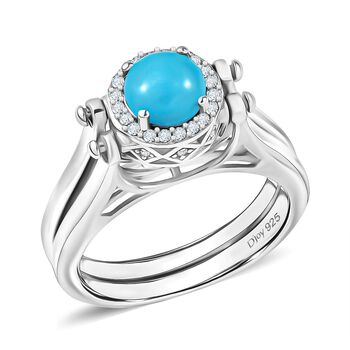 D'Joy AA Sleeping Beauty T&uuml;rkis, AA nat&uuml;rlicher, &auml;thiopischer Welo Opal und Zirkon Wendeschmuck-Ring mit doppeltem Design - 1,76 ct.