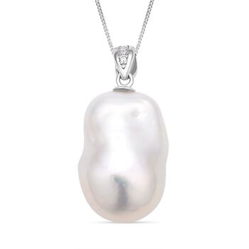 15-20mm Barockperle und Zirkon-Anh&auml;nger mit Kette
