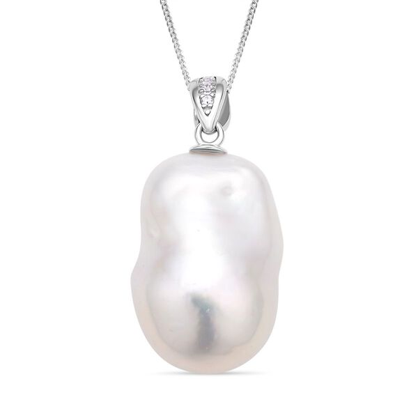 15-20mm Barockperle und Zirkon-Anh&auml;nger mit Kette