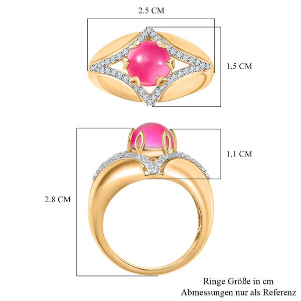 Mondlicht und Bl&uuml;te - Maulbeer Mondstein, Wei&szlig;er Zirkon Ring, 925 Silber 750 Gelbgold Vermeil (Gr&ouml;&szlig;e 20.00) ca. 2.76 ct image number 6