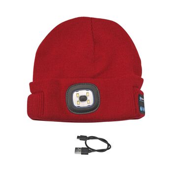 Vielseitige Strickm&uuml;tze mit Bluetooth und eingebautem LED-Licht, 21x28cm, burgunder